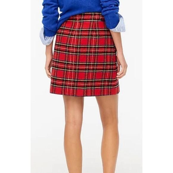 J. Crew Factory Red Wool Blend Tartan Plaid A-Line Mini Skirt Preppy | 14 NWT - Picture 3 of 16